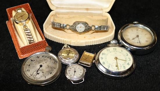Ladies gold watch, 3 pocket watches etc.